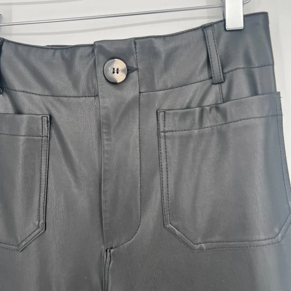 Maeve Colette Pants Women 26 Faux Leather Biker Wide Leg High Rise Anthropologie - Picture 6 of 12